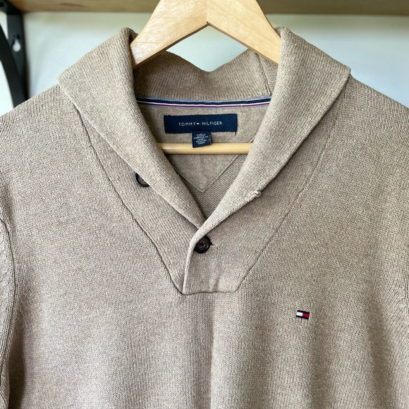 Tommy Hilfiger Tan Khaki Neutral Cotton Sweater Size Medium - Picture 6 of 9